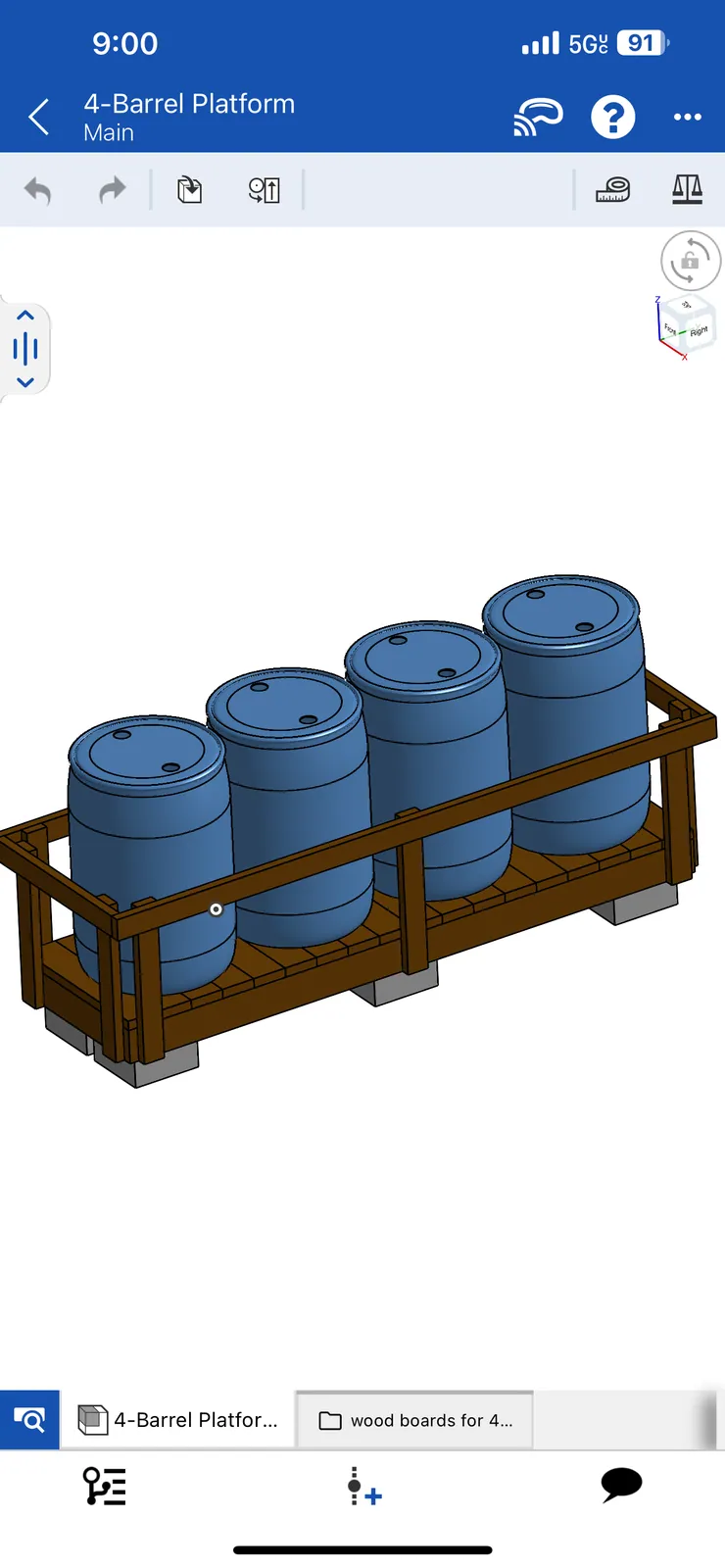CAD model of platform with rain barrels