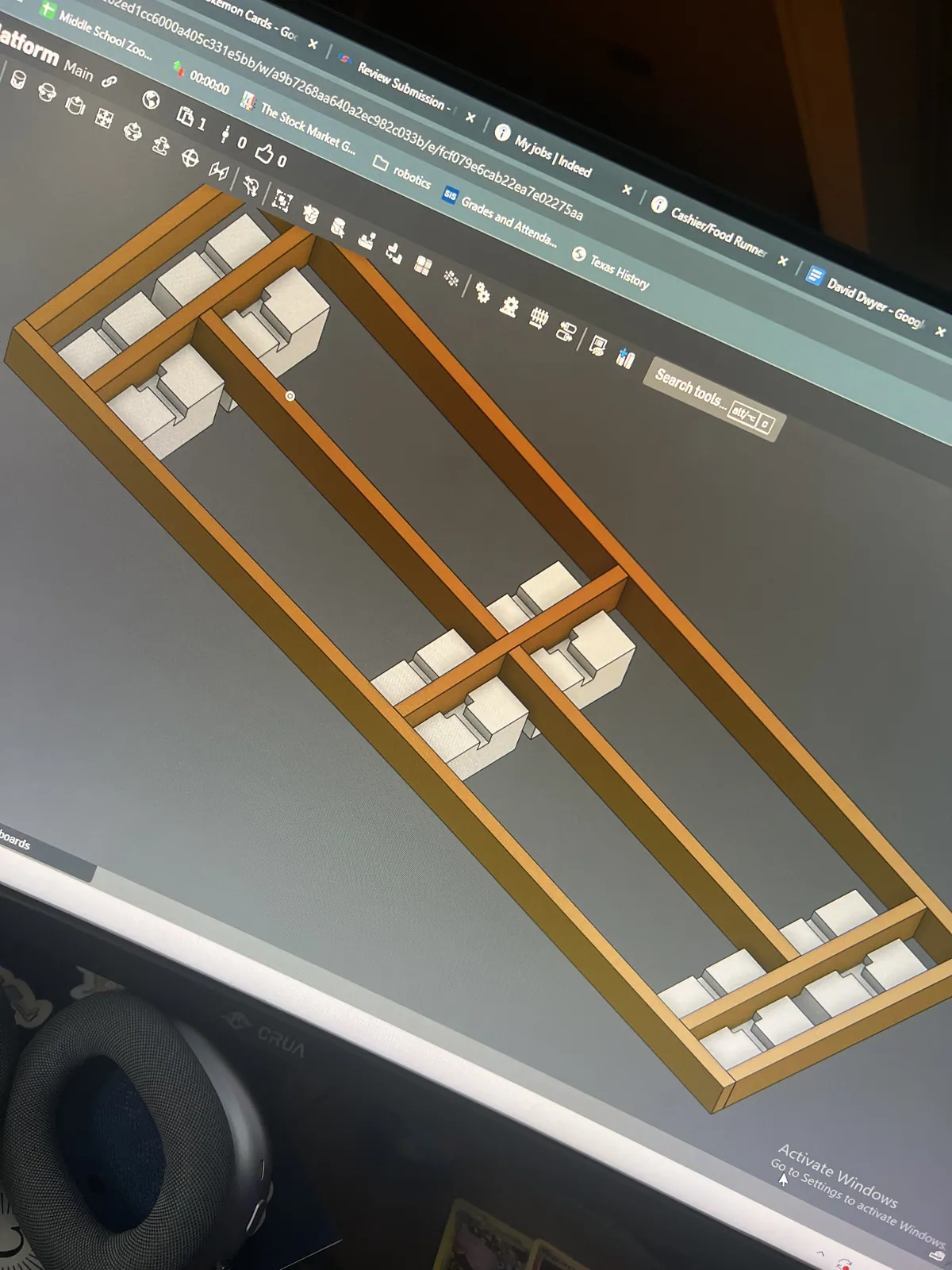 Platform frame CAD model on screen