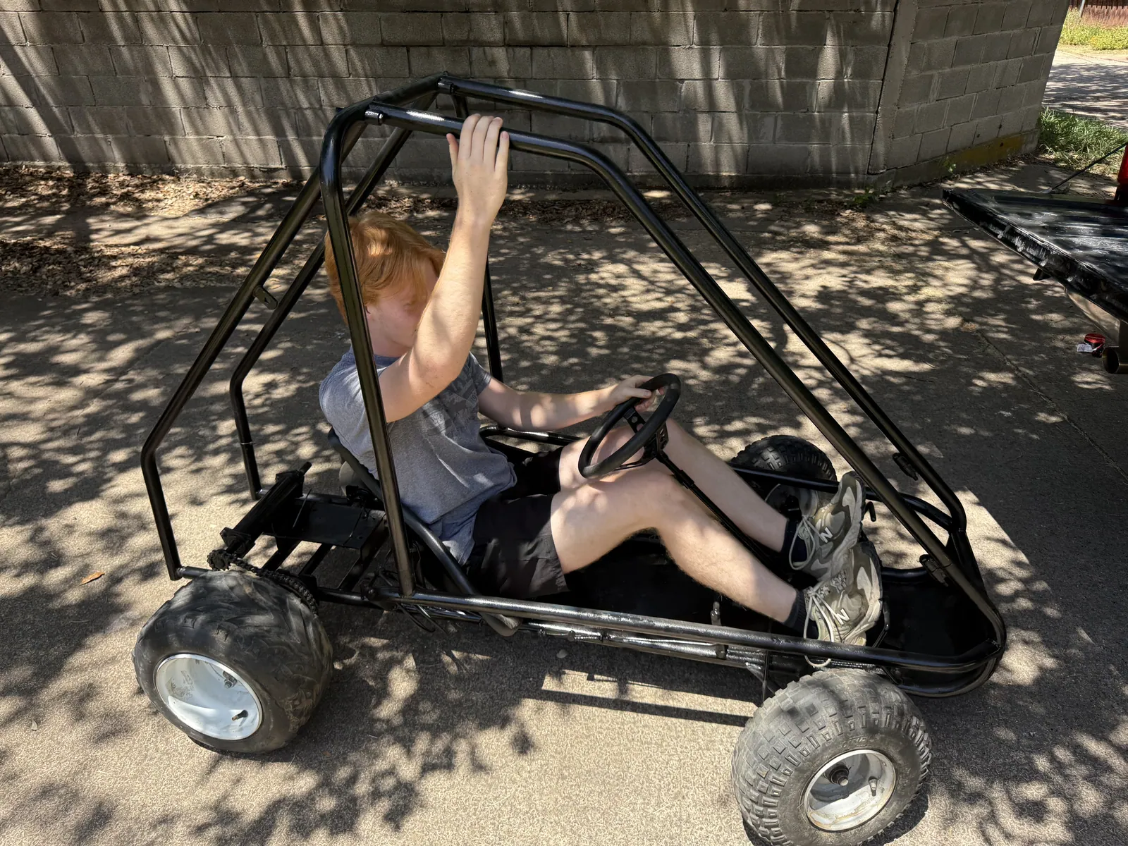 Custom go-kart with roll cage